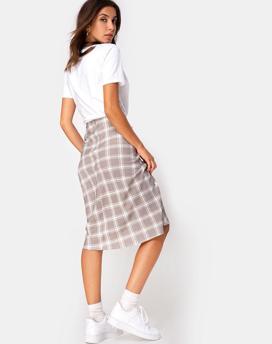 Tauri Midi Skirt in Grunge Check Taupe sold by Motel Rocks product image thumbnail 4