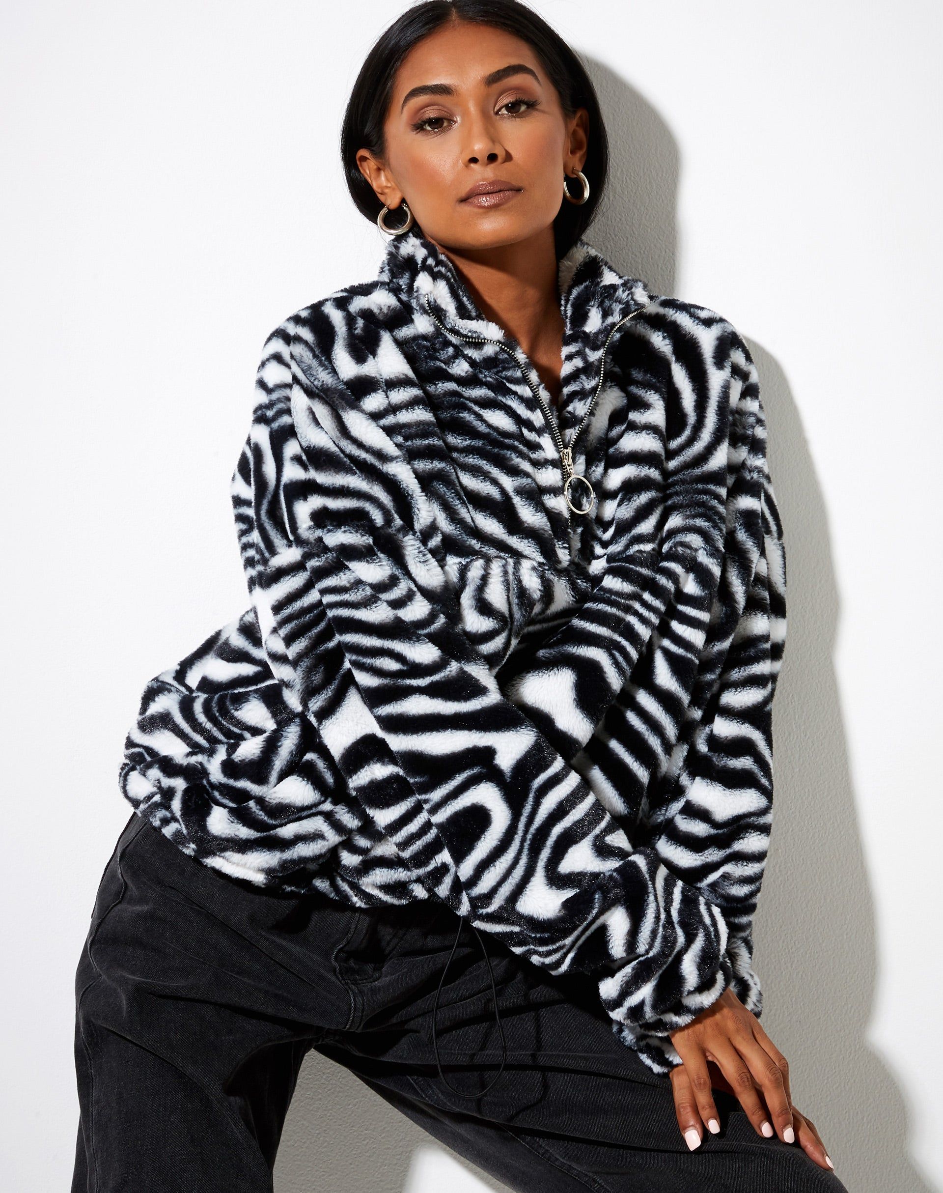 Nero Ring Pull Jacket in Zebra Black and White sold by Motel Rocks product image thumbnail 4