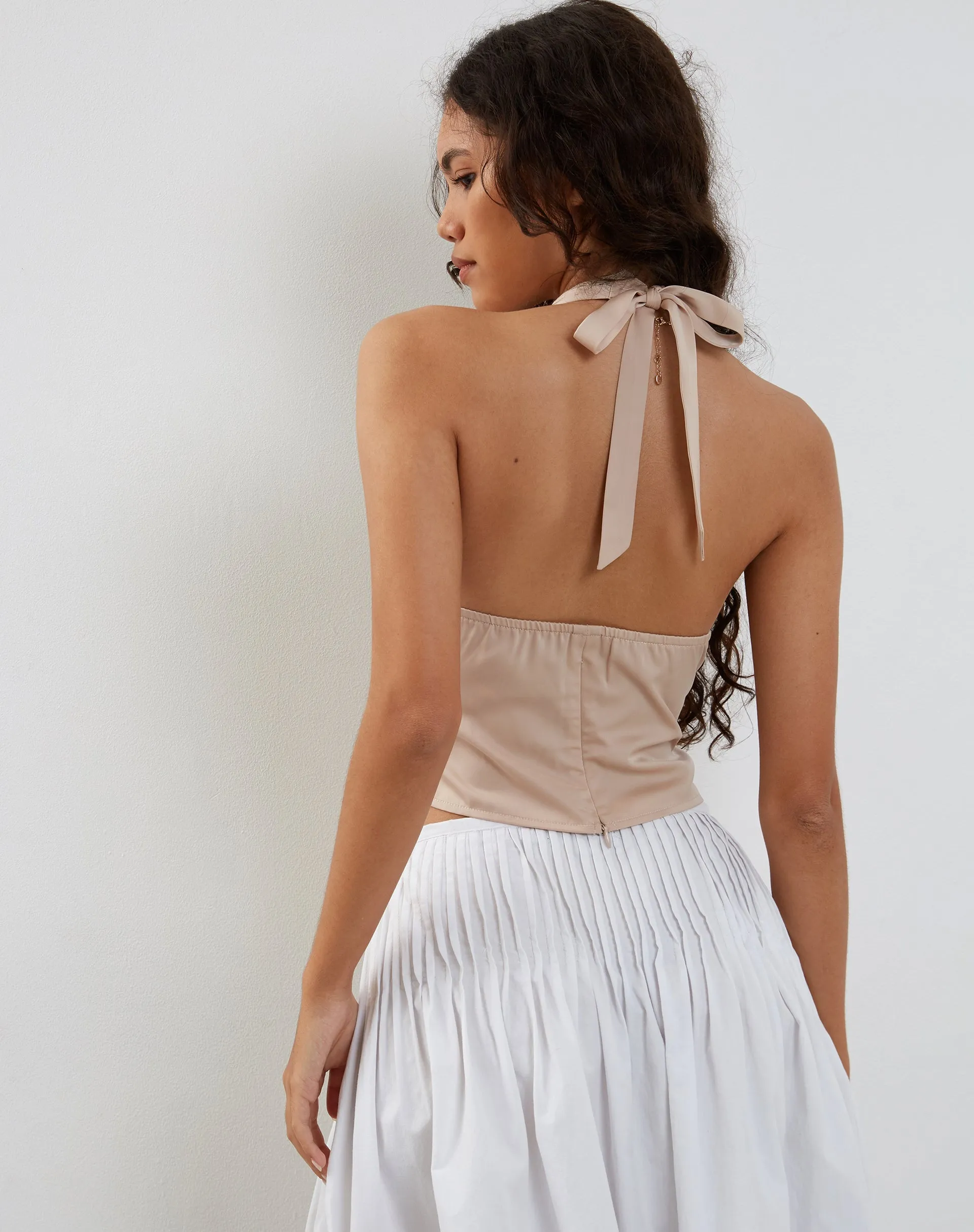 Mutsuki Halterneck Top in Satin Champagne sold by Motel Rocks product image thumbnail 2