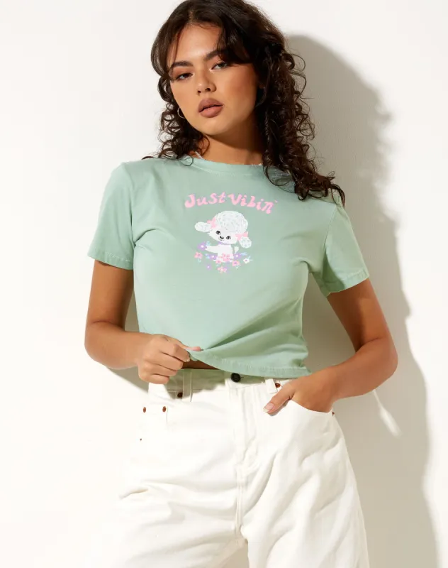 Shrunk Tee in Lido Green Just Vibin sold by Motel Rocks