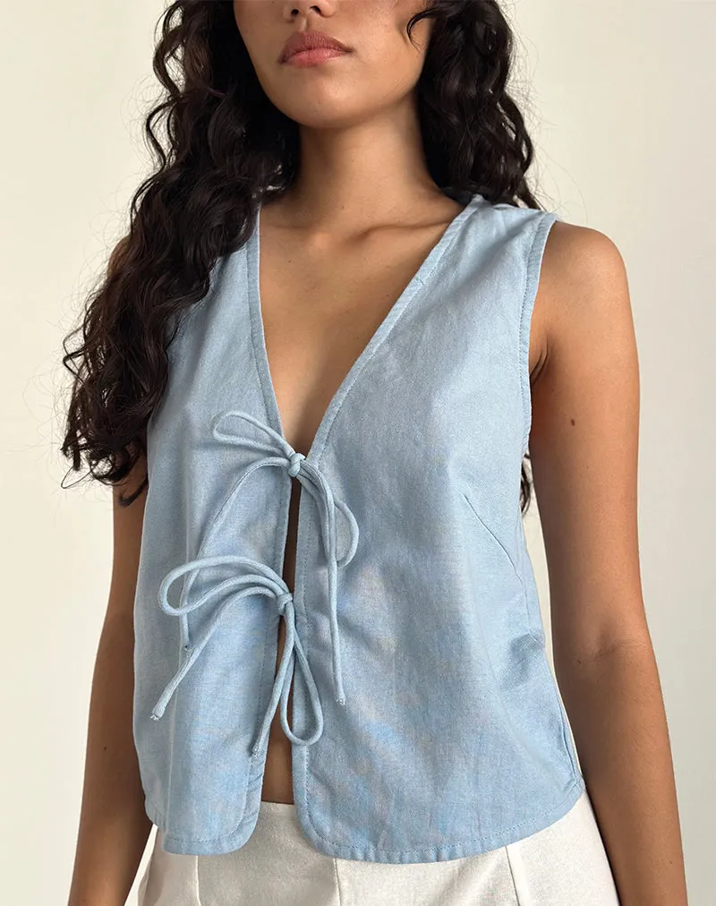 Kayve Tie Front Top in Nantucket Blue sold by Motel Rocks product image thumbnail 2
