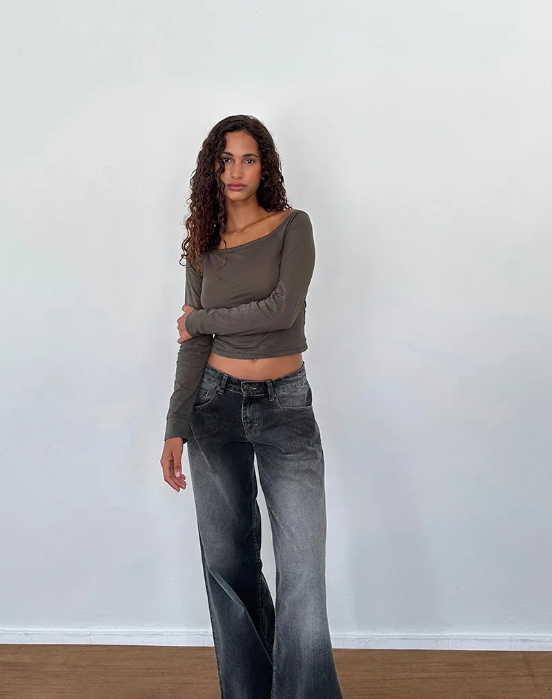 Gavya Long Sleeve Bardot Top in Olive Jersey sold by Motel Rocks product image thumbnail 5