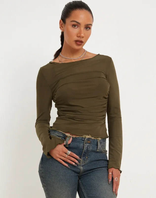 Armina Mesh Long Sleeve Top in Green Leaf sold by Motel Rocks