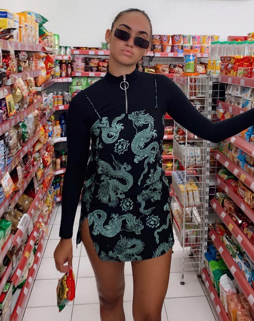 Tista Dress in Dragon Flower Black and Mint sold by Motel Rocks product image thumbnail 5