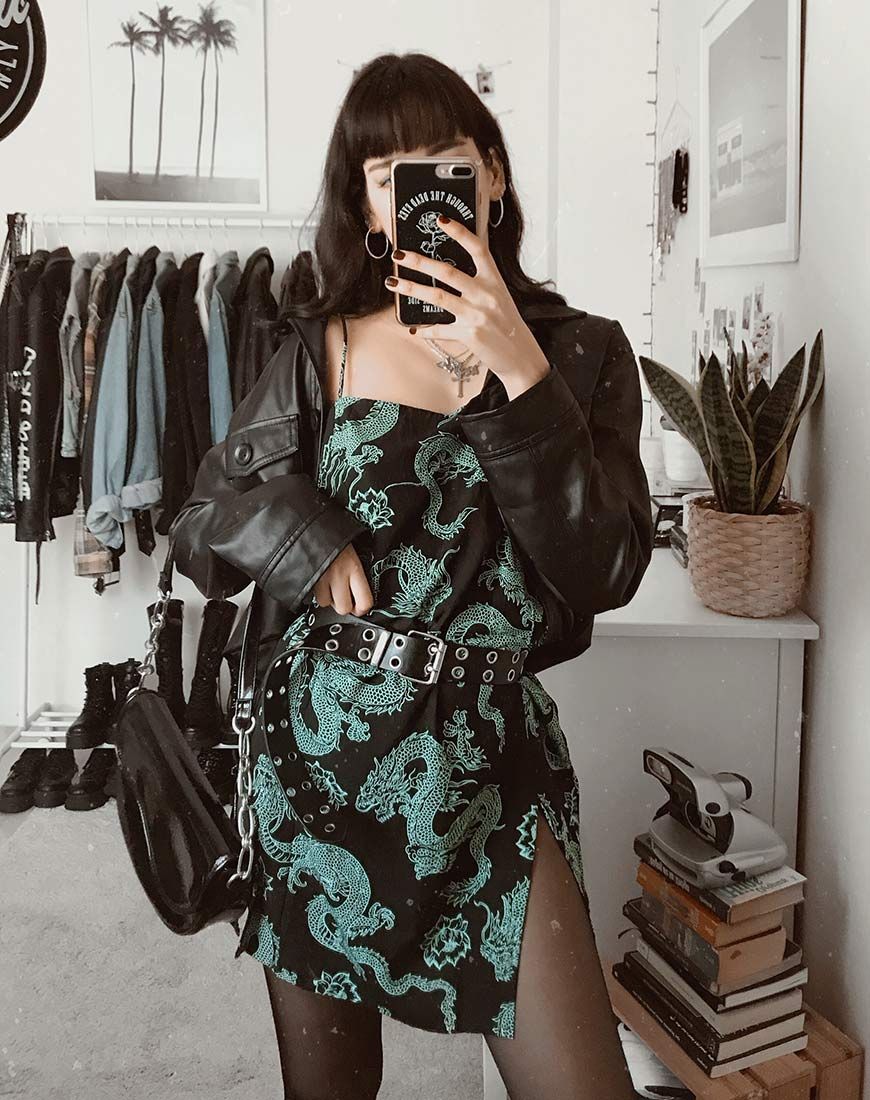 Tista Dress in Dragon Flower Black and Mint sold by Motel Rocks product image thumbnail 4