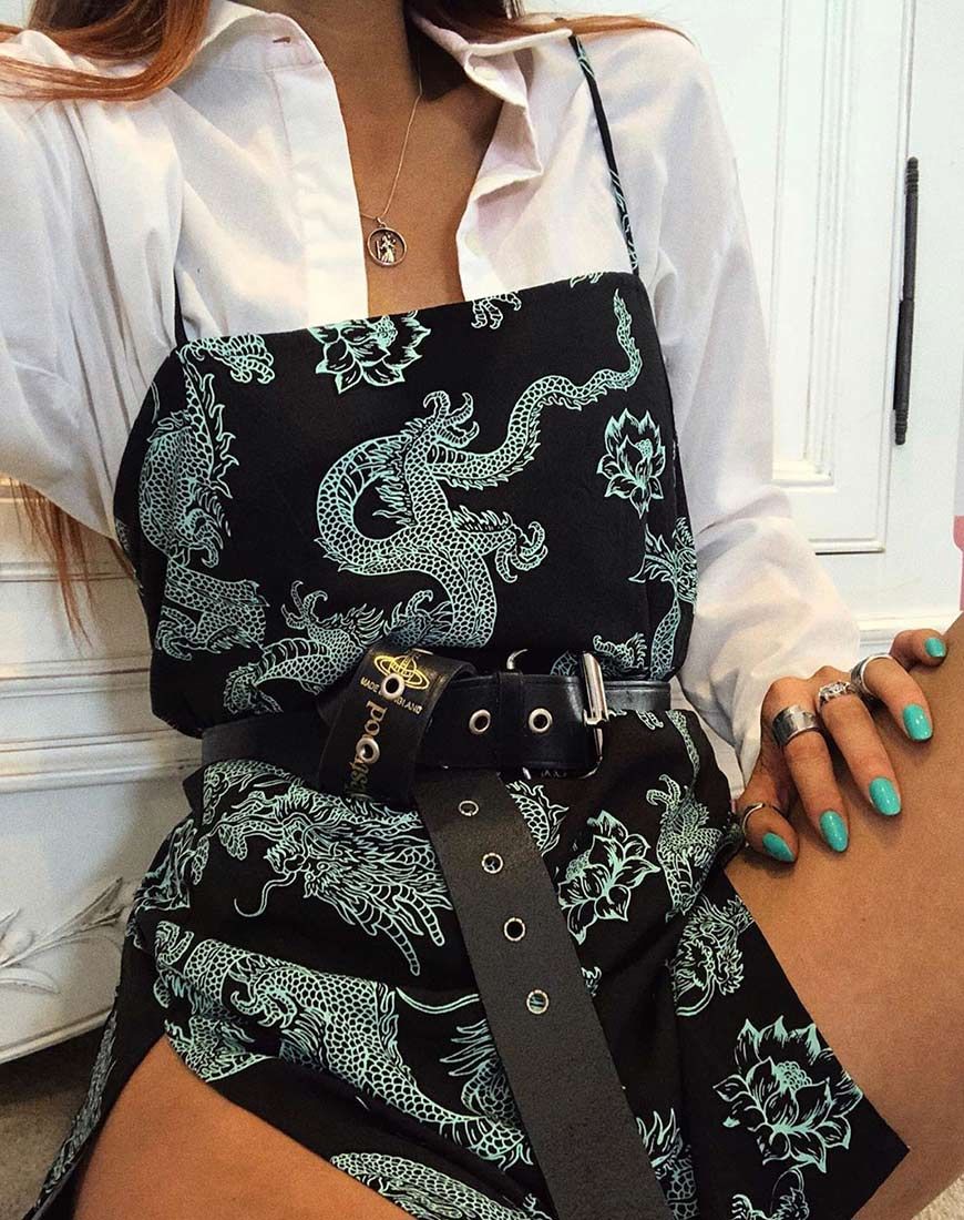 Tista Dress in Dragon Flower Black and Mint sold by Motel Rocks product image thumbnail 3