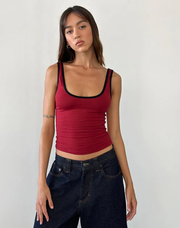 Jastiya Top in Adrenaline Red with Black Binding sold by Motel Rocks