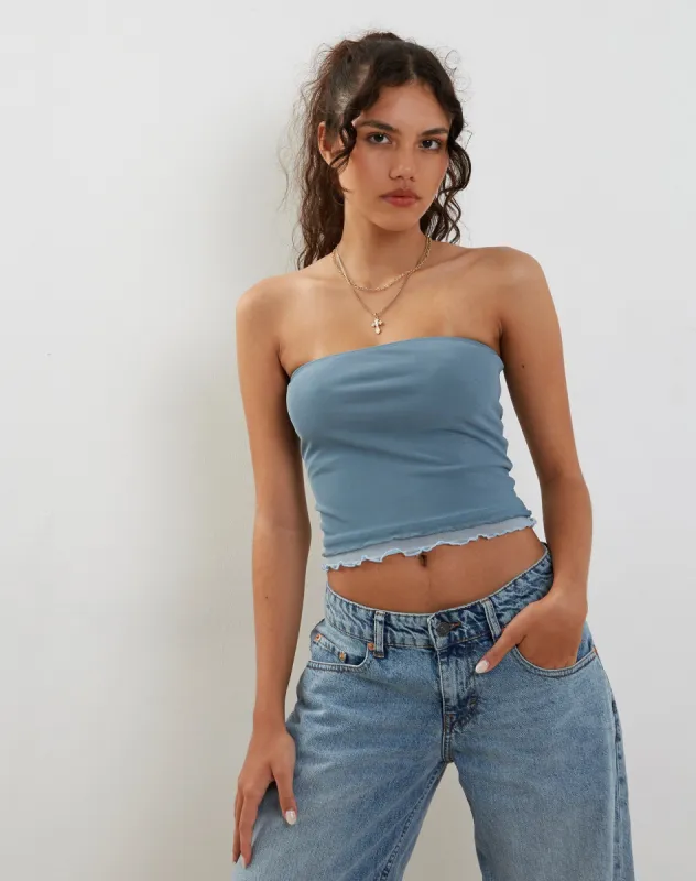 Seka Bandeau Top in Mesh Tonal Blue sold by Motel Rocks