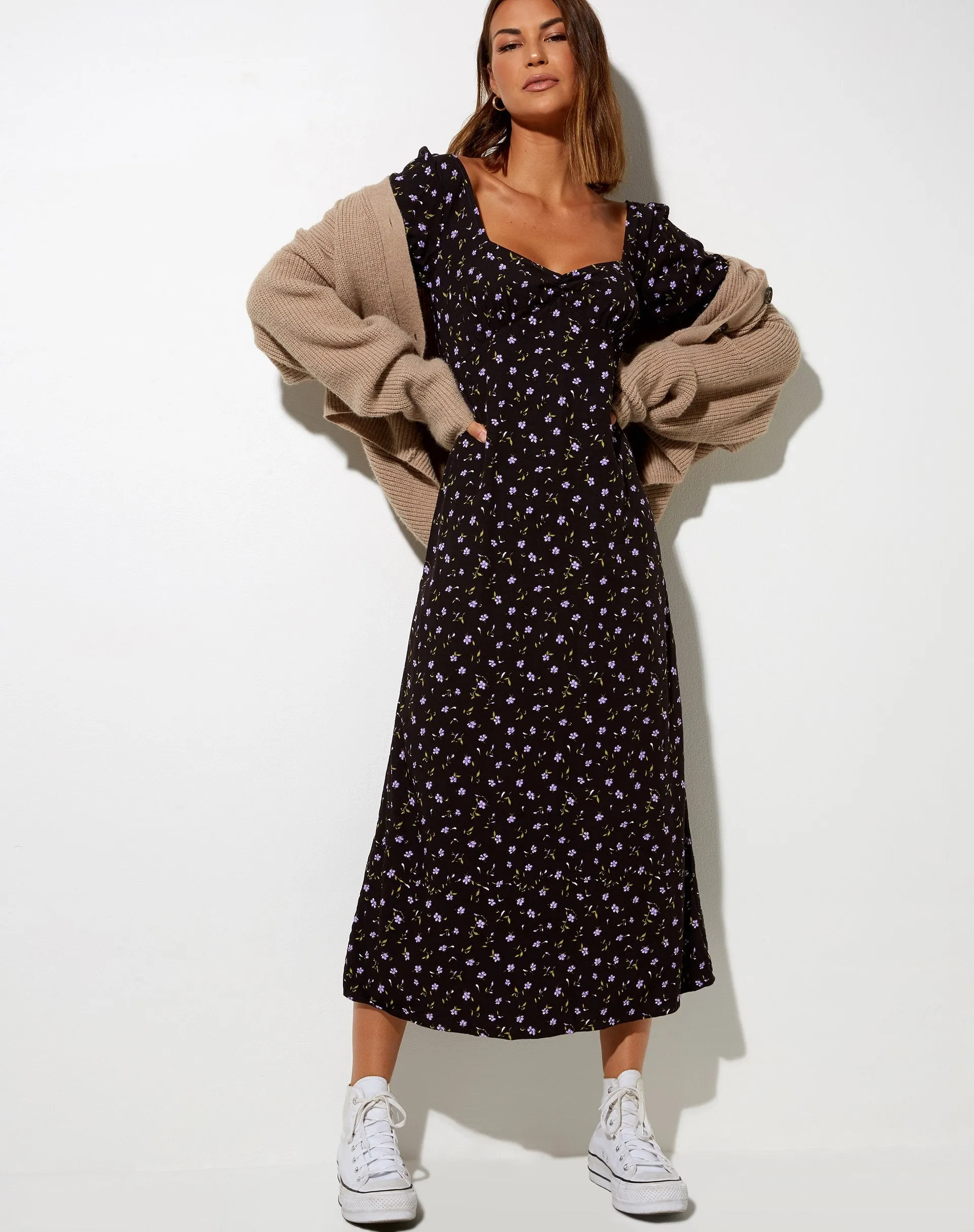 Fernanda Midi Dress in Pretty Petal Coffee and Purple sold by Motel Rocks product image thumbnail 4