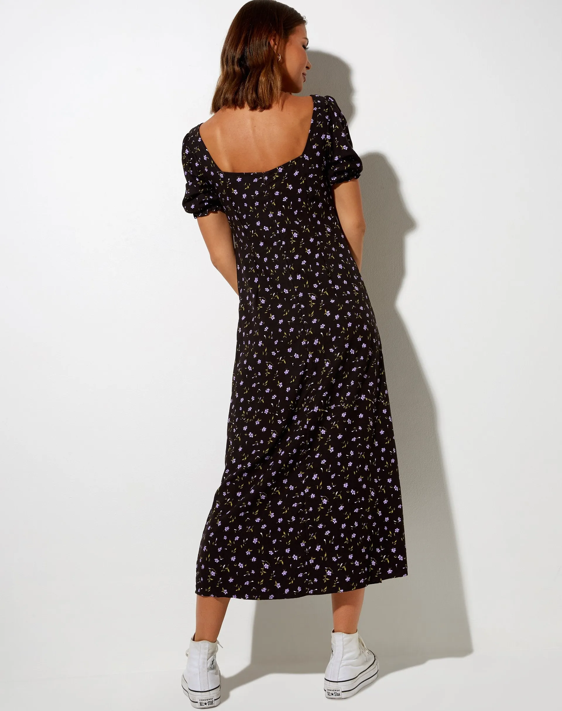 Fernanda Midi Dress in Pretty Petal Coffee and Purple sold by Motel Rocks product image thumbnail 3