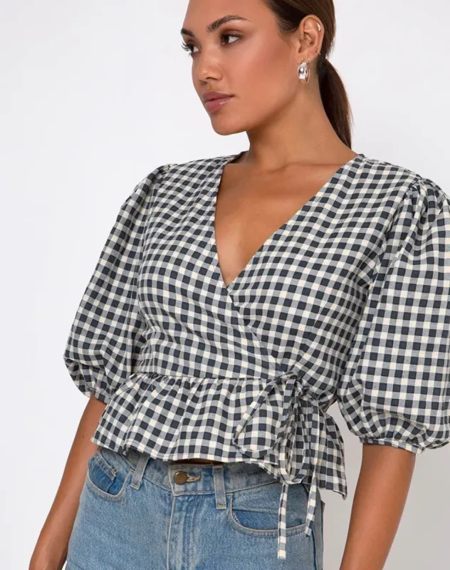 Amiya Top in Gingham Cream sold by Motel Rocks