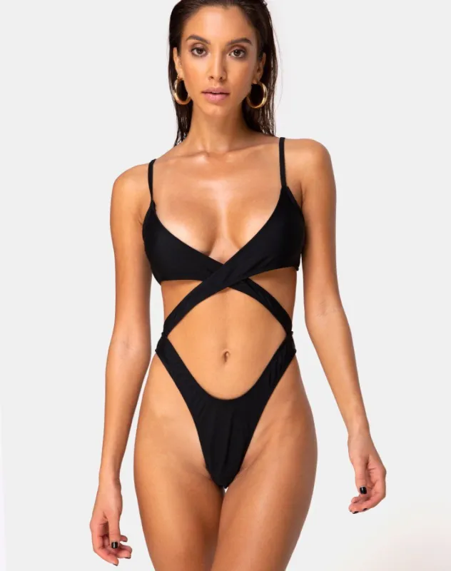 Riko Swimsuit in Matte Black sold by Motel Rocks