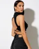 Quera Crop Top in Rib Black with 'Make Boys Cry' Embro sold by Motel Rocks