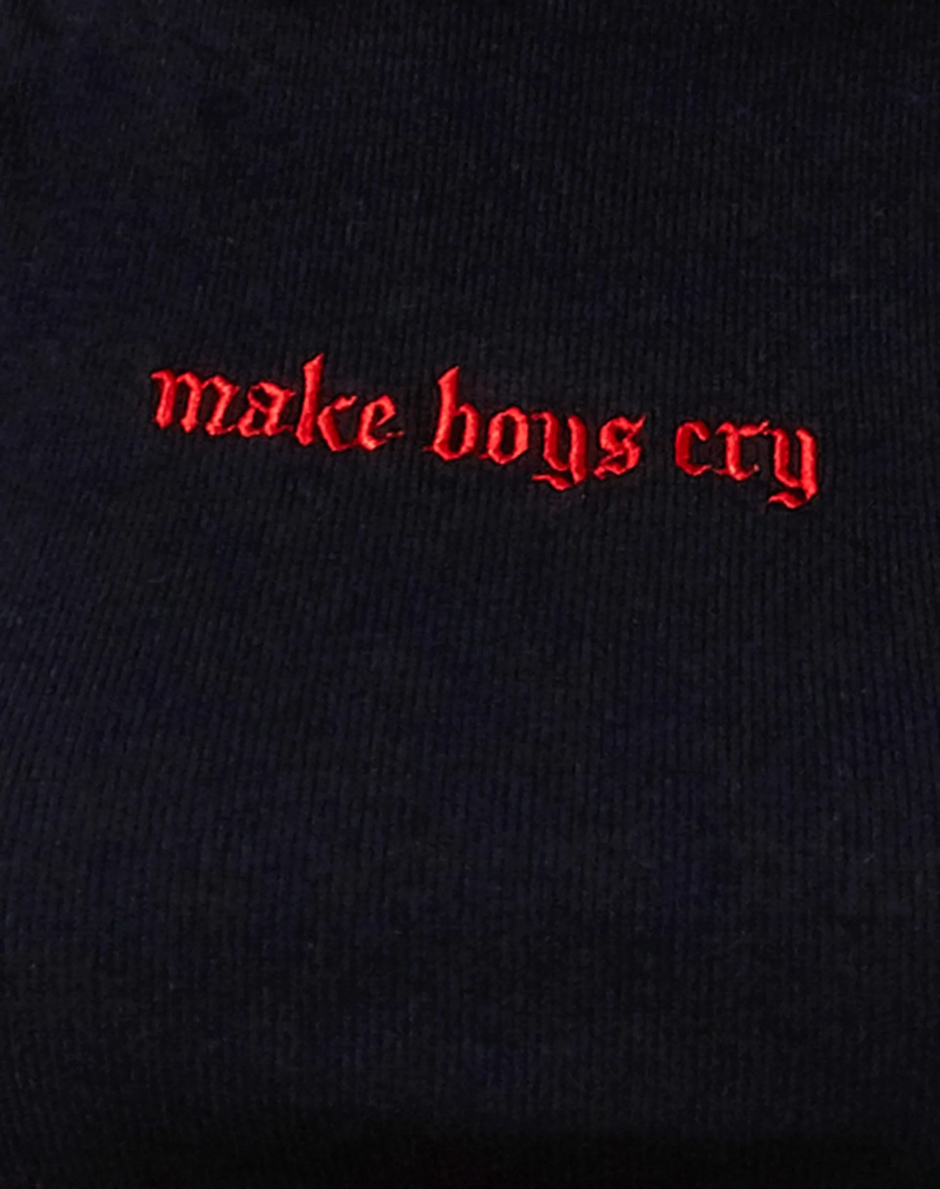Quera Crop Top in Rib Black with 'Make Boys Cry' Embro sold by Motel Rocks product image thumbnail 5