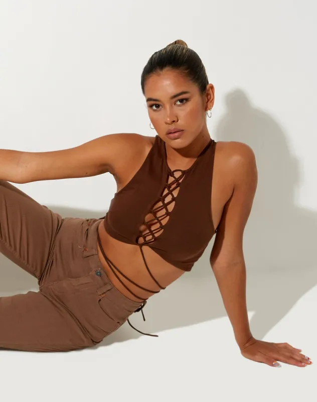 Giwta Crop Top in Lycra Cocoa sold by Motel Rocks