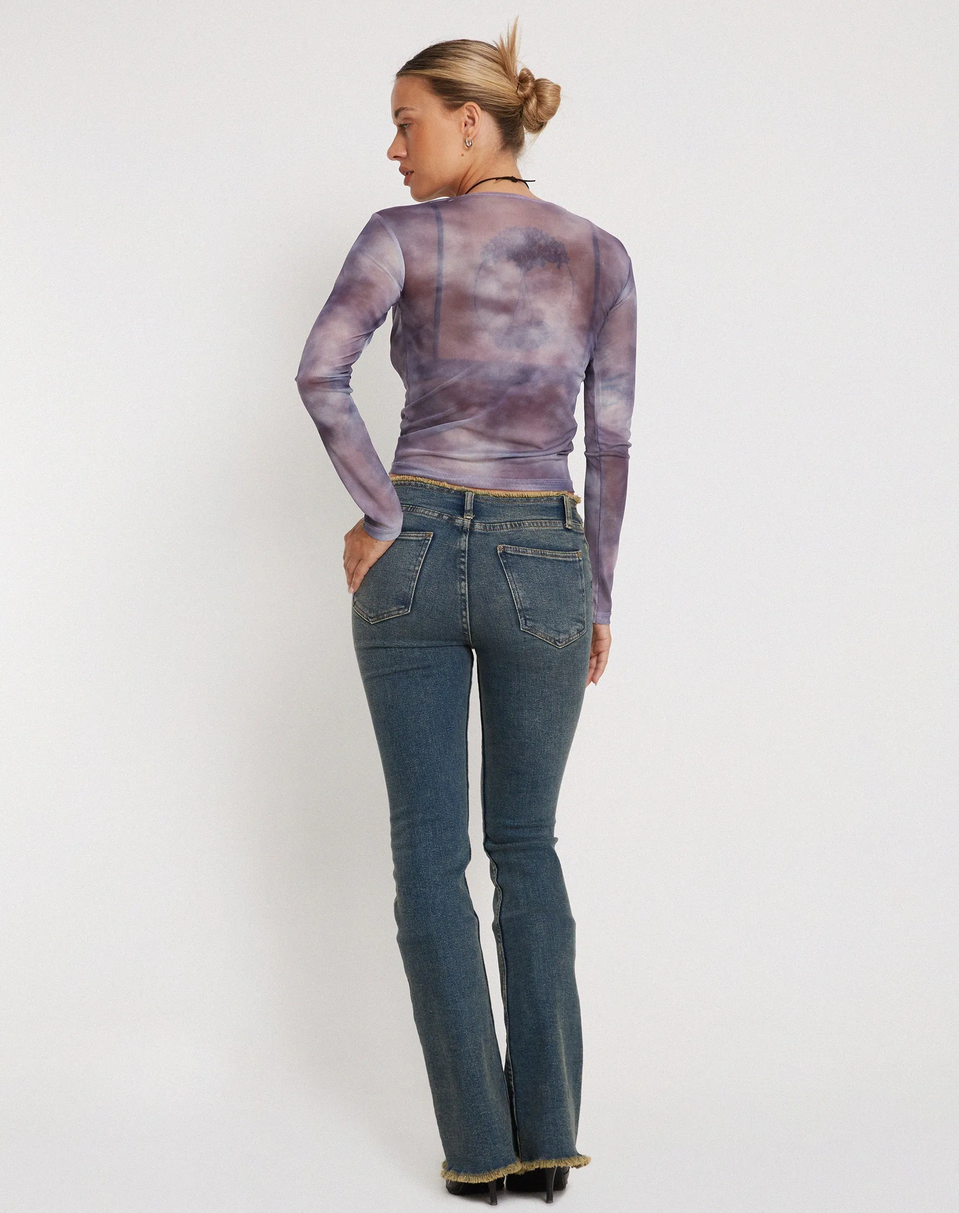 Narita Long Sleeve Mesh Crop Top in Smokey Gradients Purple sold by Motel Rocks product image thumbnail 4