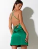 Atiya Mini Dress in Satin Kelly Green sold by Motel Rocks