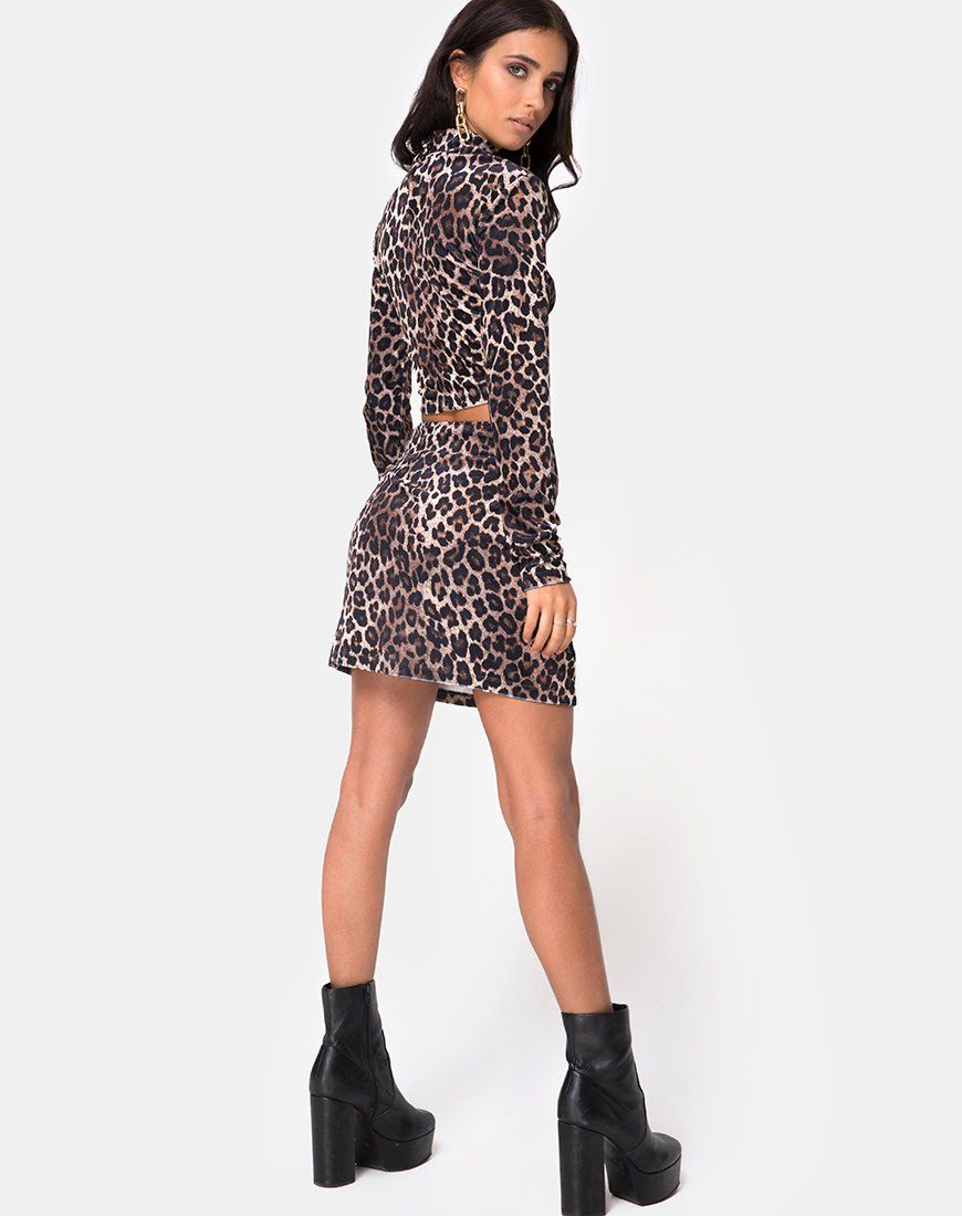 Dina Mini Skirt in Velvet Brown Leopard sold by Motel Rocks product image thumbnail 4