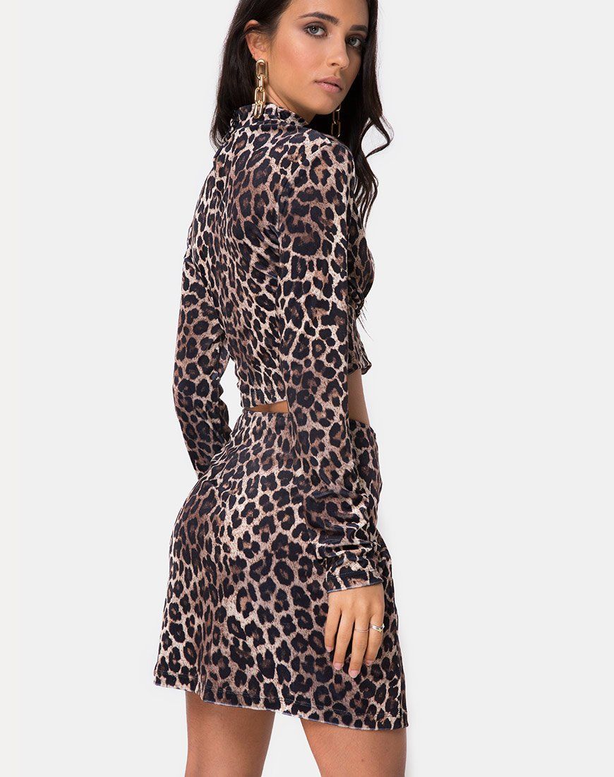 Dina Mini Skirt in Velvet Brown Leopard sold by Motel Rocks product image thumbnail 2