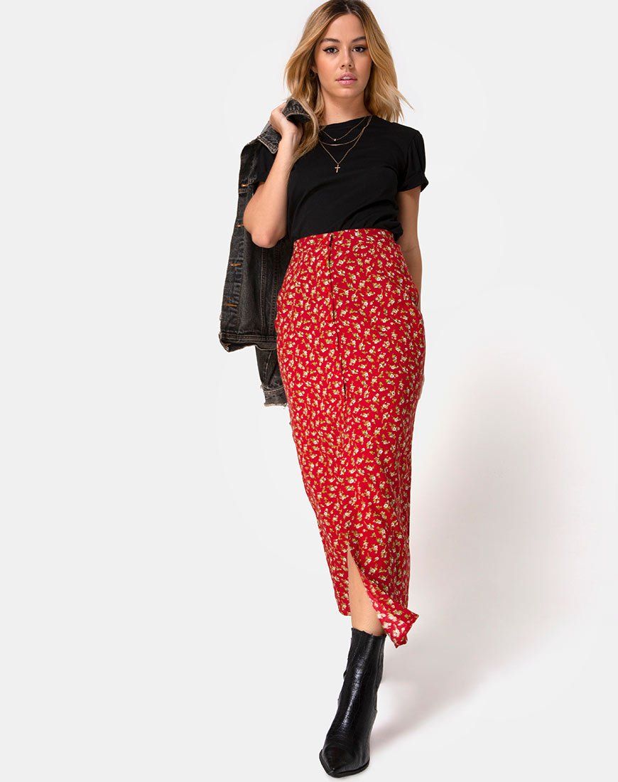 Rima Skirt in Falling For You Floral Red sold by Motel Rocks product image thumbnail 3
