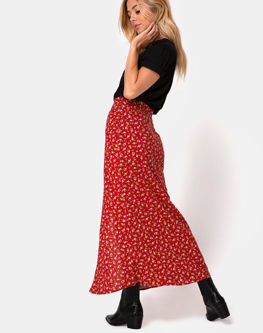 Rima Skirt in Falling For You Floral Red sold by Motel Rocks product image thumbnail 2
