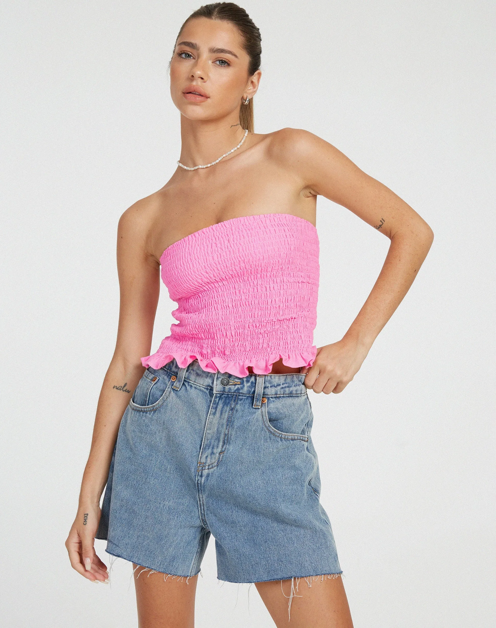 Kiyo Bandeau Top in Bubblegum sold by Motel Rocks