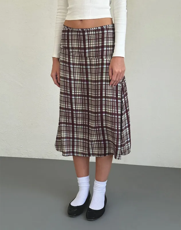 Brella Midi Skirt in Multi Check Brown sold by Motel Rocks
