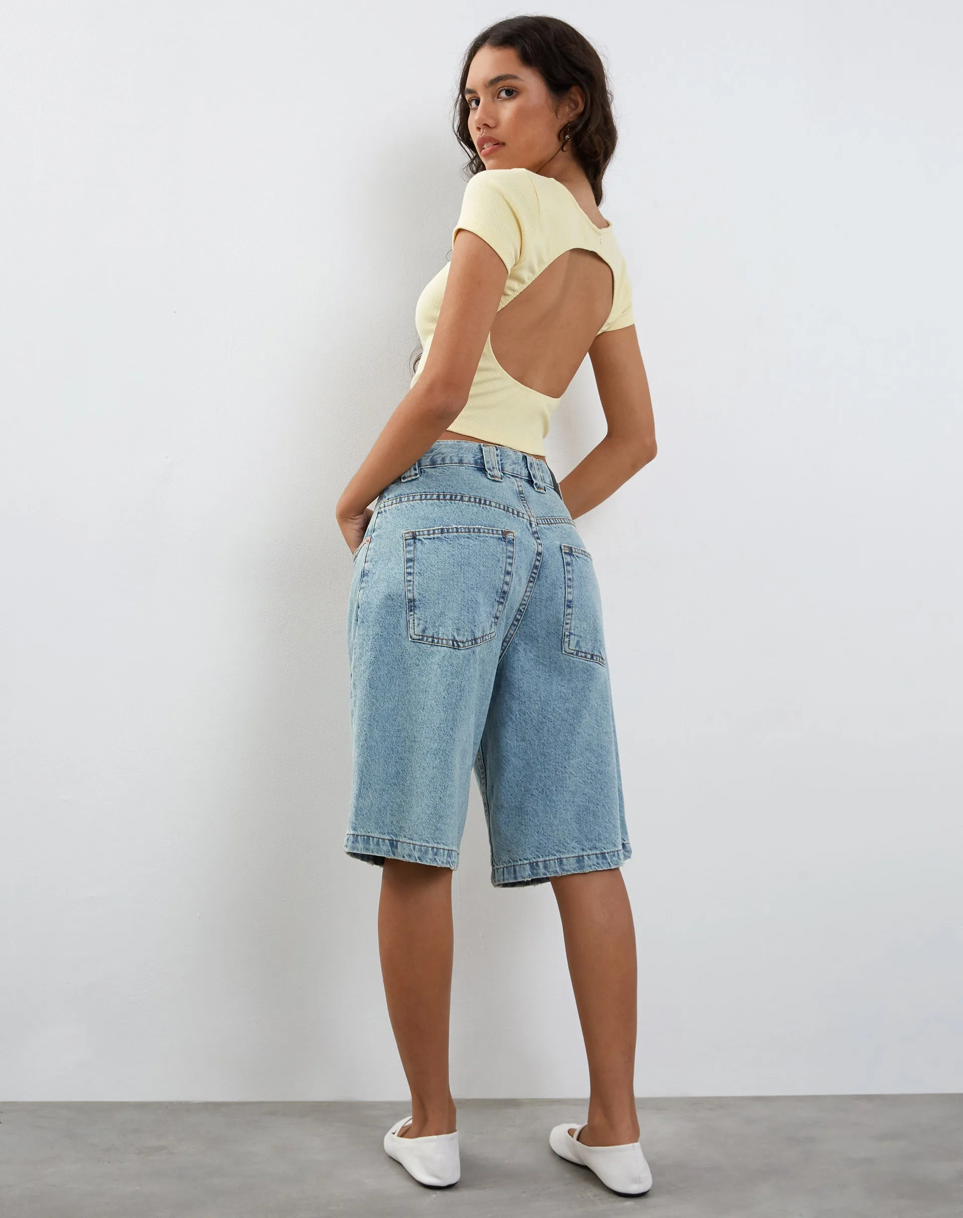 Elyto Ribbed Open Back Top in Buttercream sold by Motel Rocks product image thumbnail 4