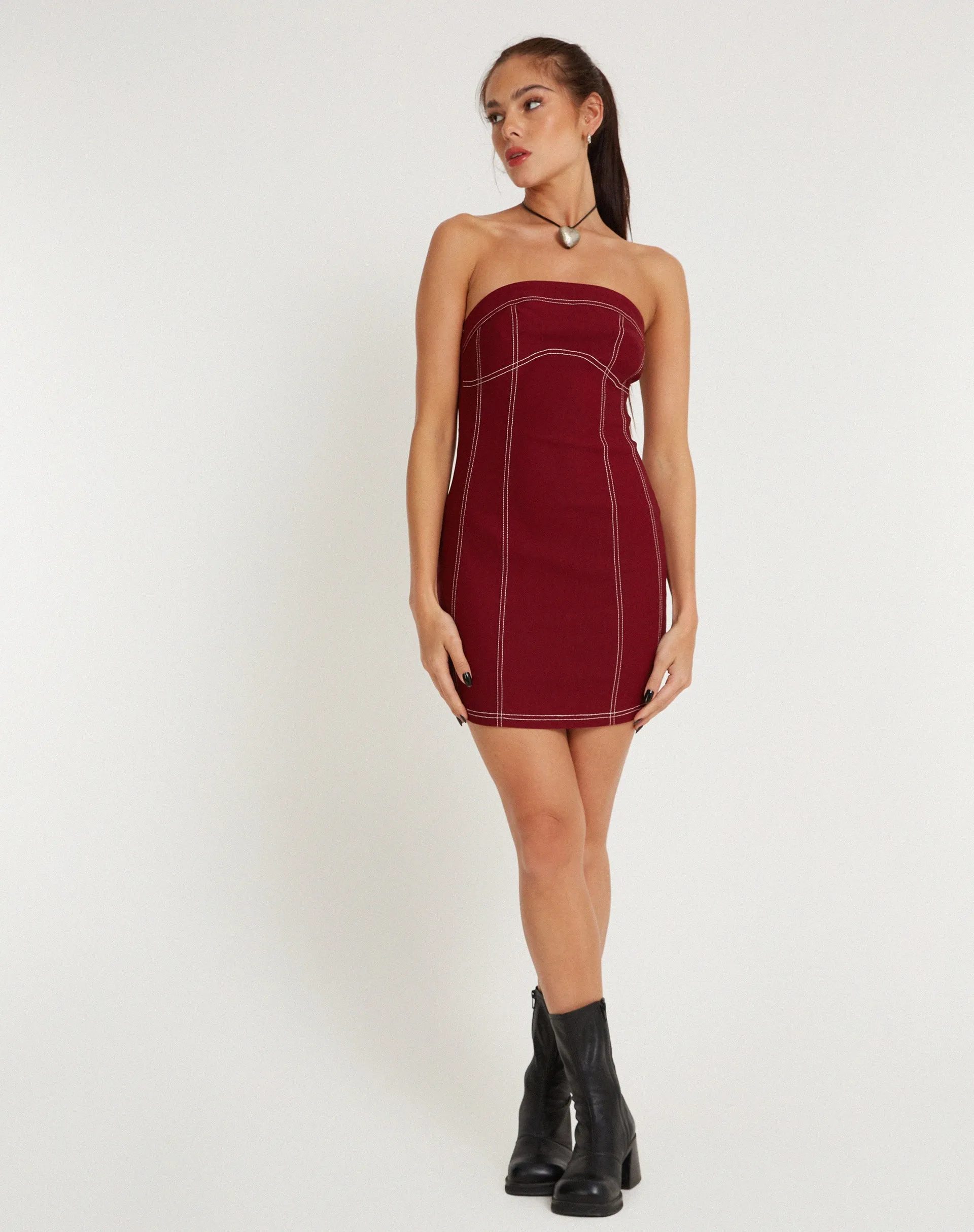 Baladis Mini Dress in Tailoring Redwood sold by Motel Rocks product image thumbnail 5