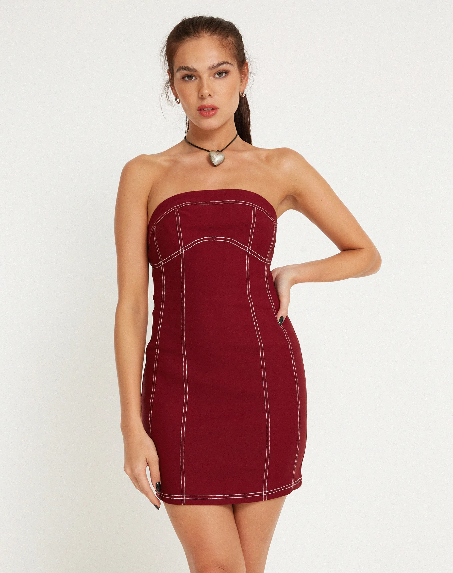 Baladis Mini Dress in Tailoring Redwood sold by Motel Rocks
