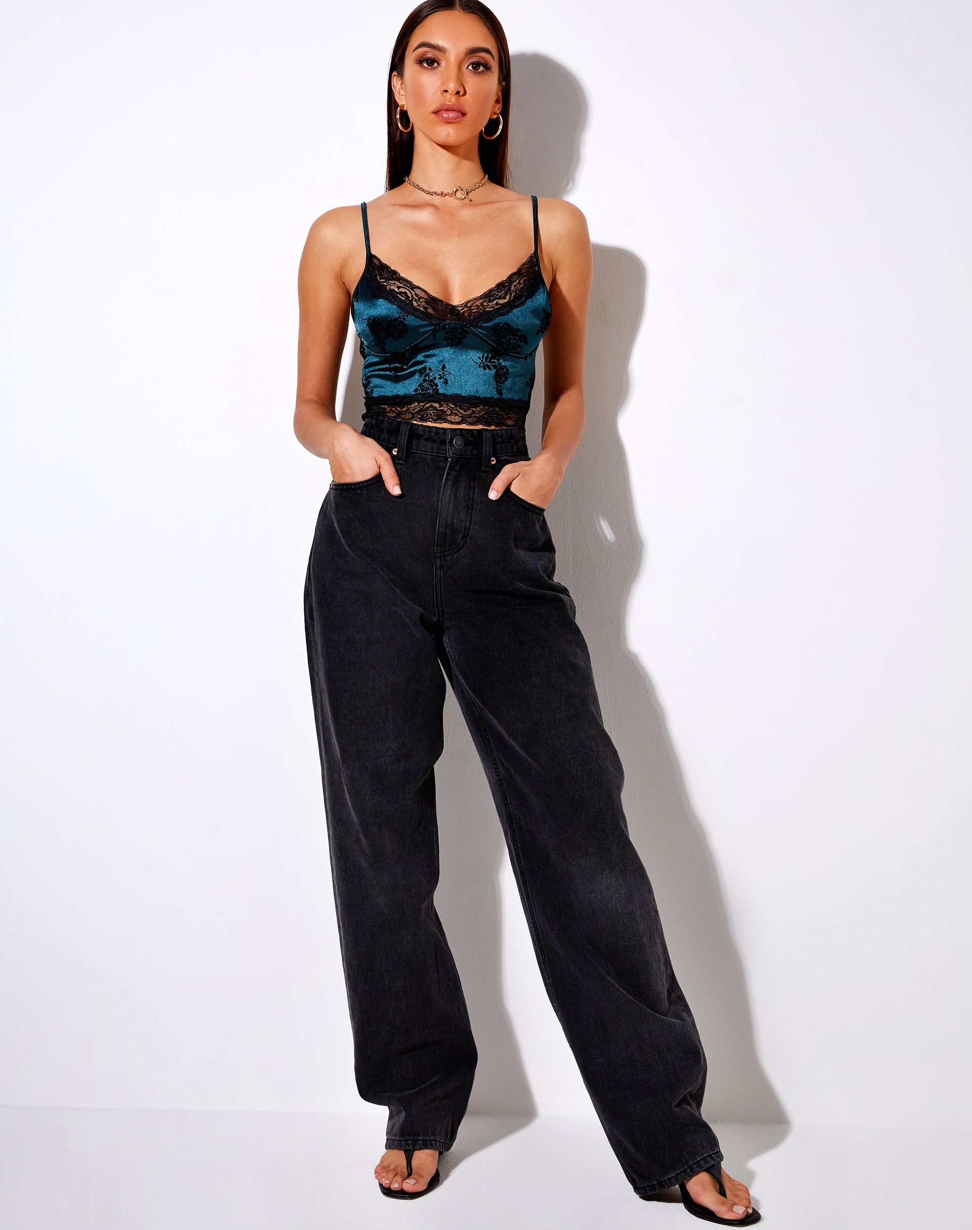 Dyrana Crop Top in Rose Flock Forest Green sold by Motel Rocks product image thumbnail 3