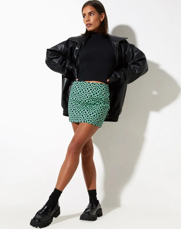 Ima Mini Skirt in Retro Tile Green sold by Motel Rocks