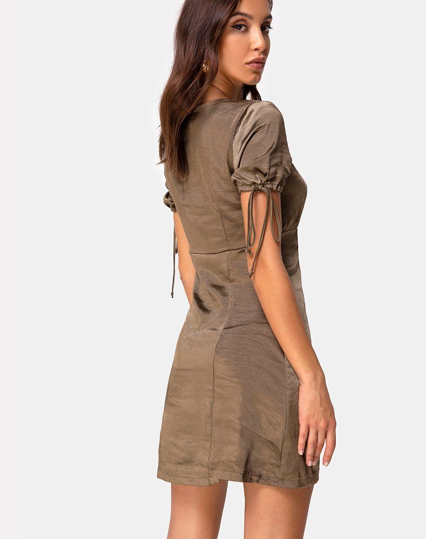 Guenette Dress in Satin Khaki sold by Motel Rocks product image thumbnail 2