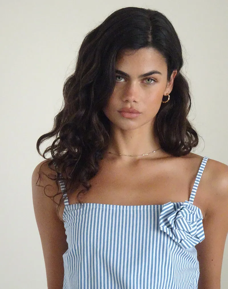 Flowa Top in Blue Small Vertical Stripe with Rosette sold by Motel Rocks product image thumbnail 5