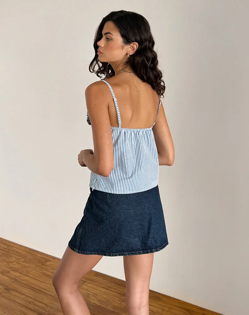 Flowa Top in Blue Small Vertical Stripe with Rosette sold by Motel Rocks product image thumbnail 3