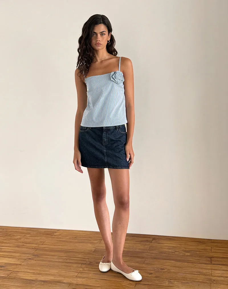 Flowa Top in Blue Small Vertical Stripe with Rosette sold by Motel Rocks product image thumbnail 2