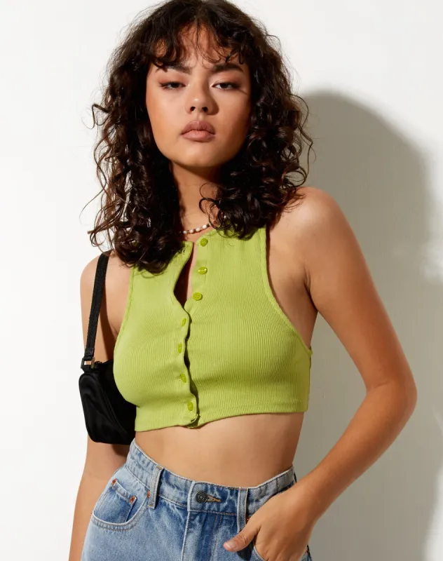 Gilly Crop Top in Rib Leaf Green sold by Motel Rocks