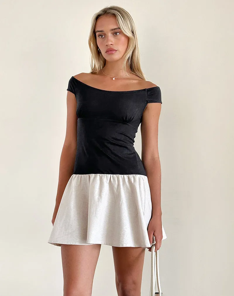Yael Mini Dress in Lycra Linen Black and Ecru sold by Motel Rocks product image thumbnail 3