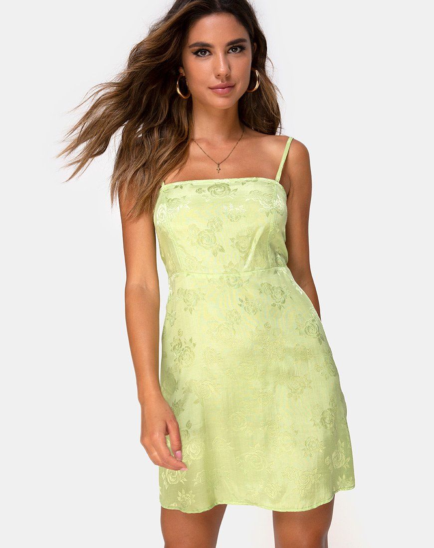 Boyasly Slip Dress in Satin Rose Lime sold by Motel Rocks