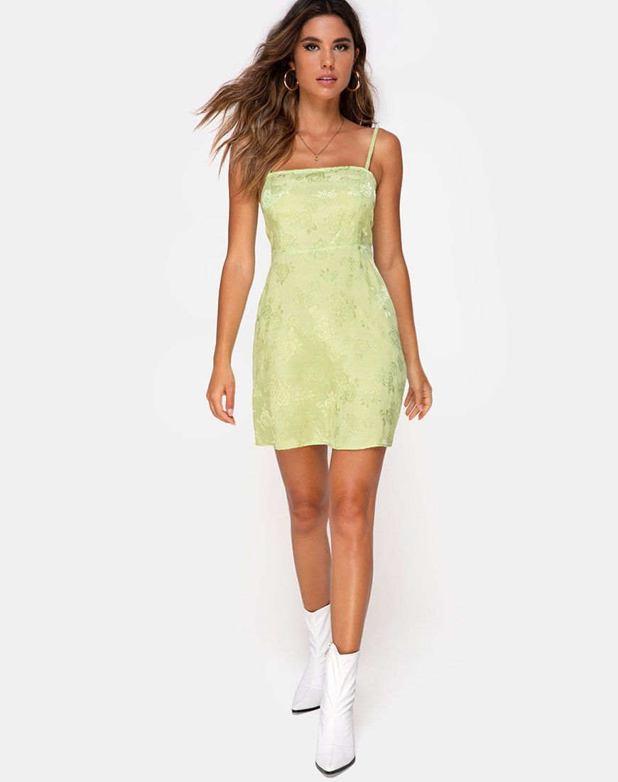 Boyasly Slip Dress in Satin Rose Lime sold by Motel Rocks product image thumbnail 3
