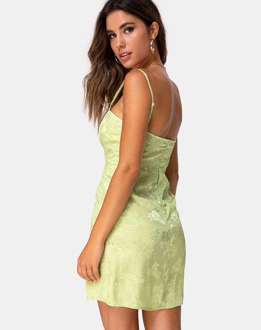 Boyasly Slip Dress in Satin Rose Lime sold by Motel Rocks product image thumbnail 2