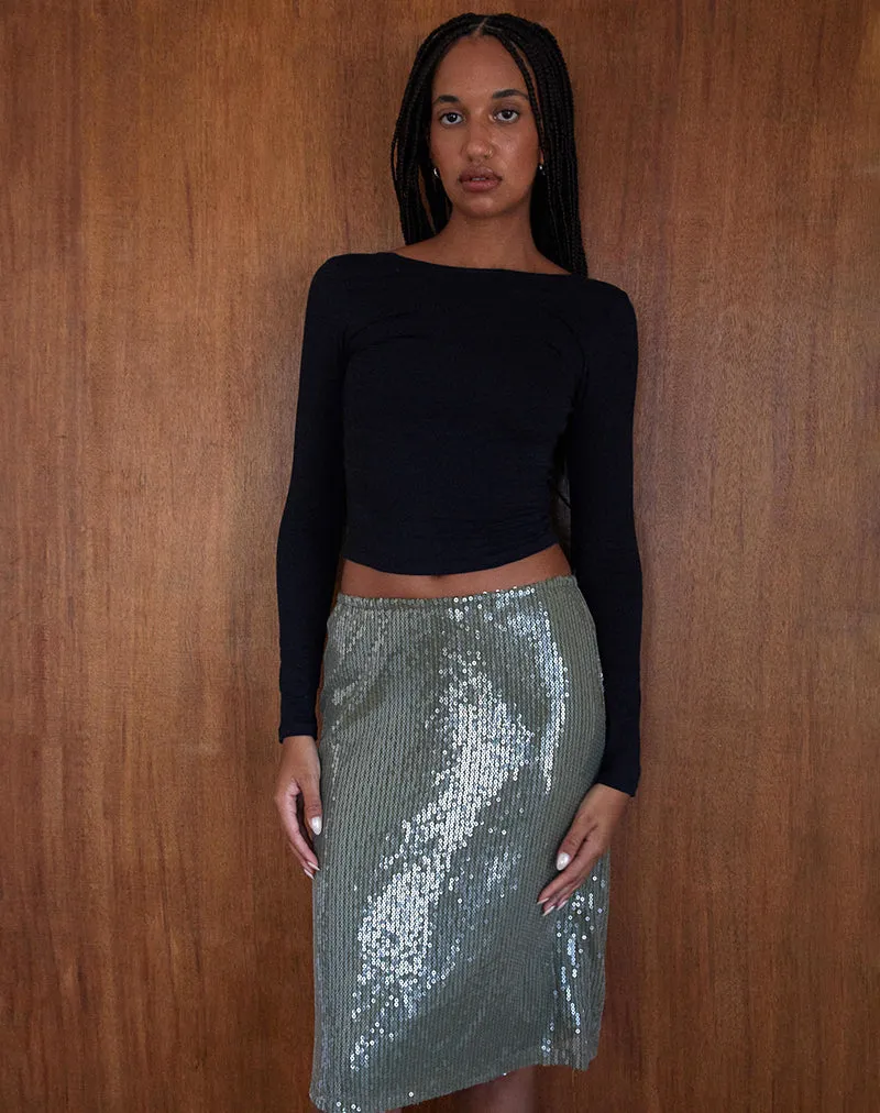 Kavi Midi Skirt in Khaki Green Clear Sequin sold by Motel Rocks product image thumbnail 2