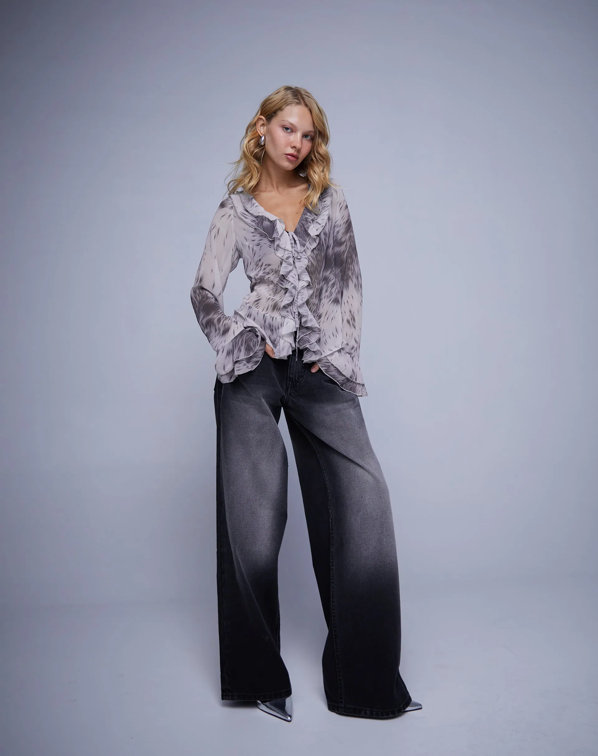 Cecelia Ruffle Detail Blouse in Distorted Animal Print sold by Motel Rocks product image thumbnail 2