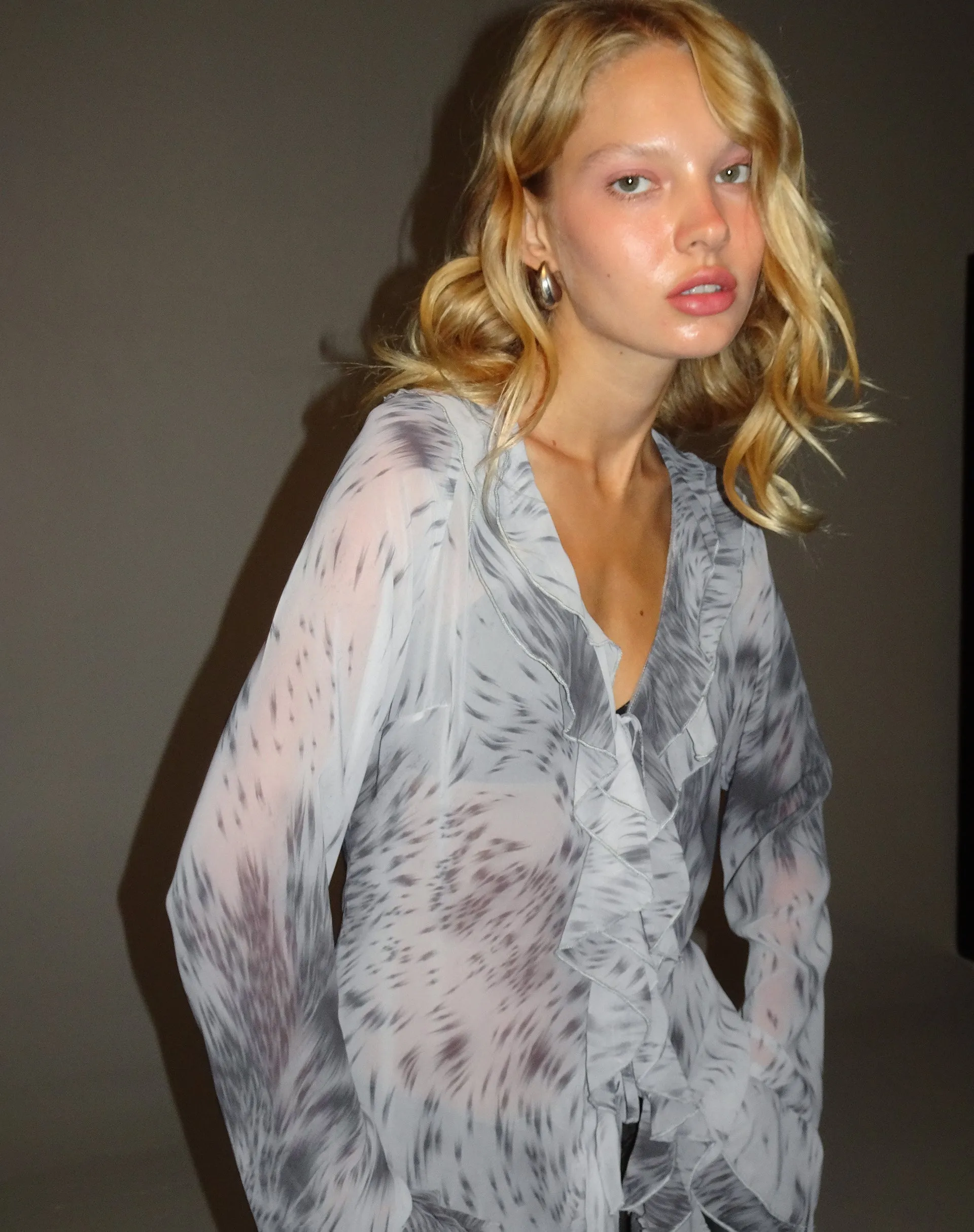 Cecelia Ruffle Detail Blouse in Distorted Animal Print sold by Motel Rocks product image thumbnail 5