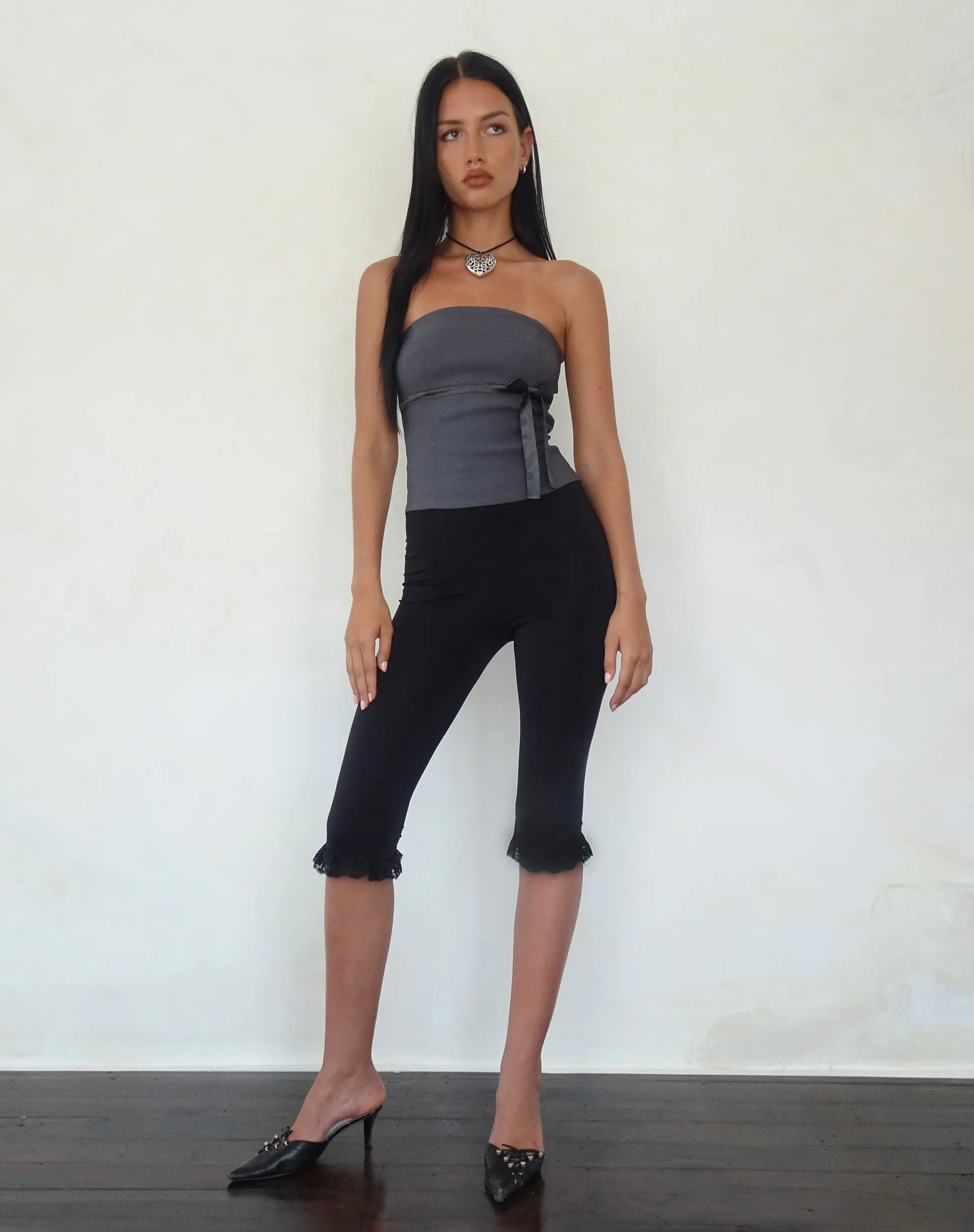 Novita Bow Detail Bandeau Top in Tailoring Charcoal Grey sold by Motel Rocks product image thumbnail 2