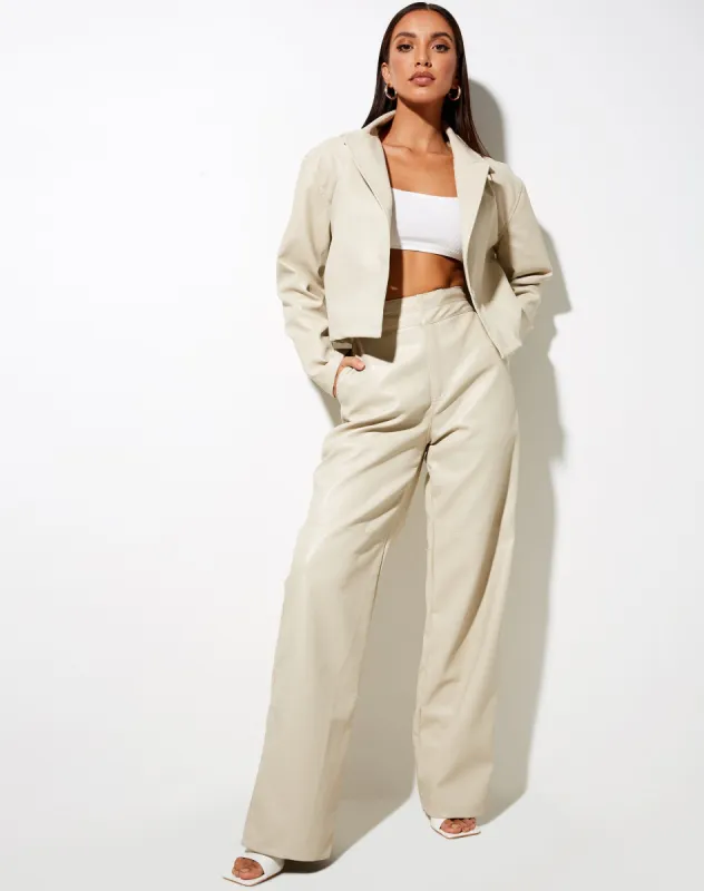Yeria Wide Leg Trouser in PU Ecru sold by Motel Rocks