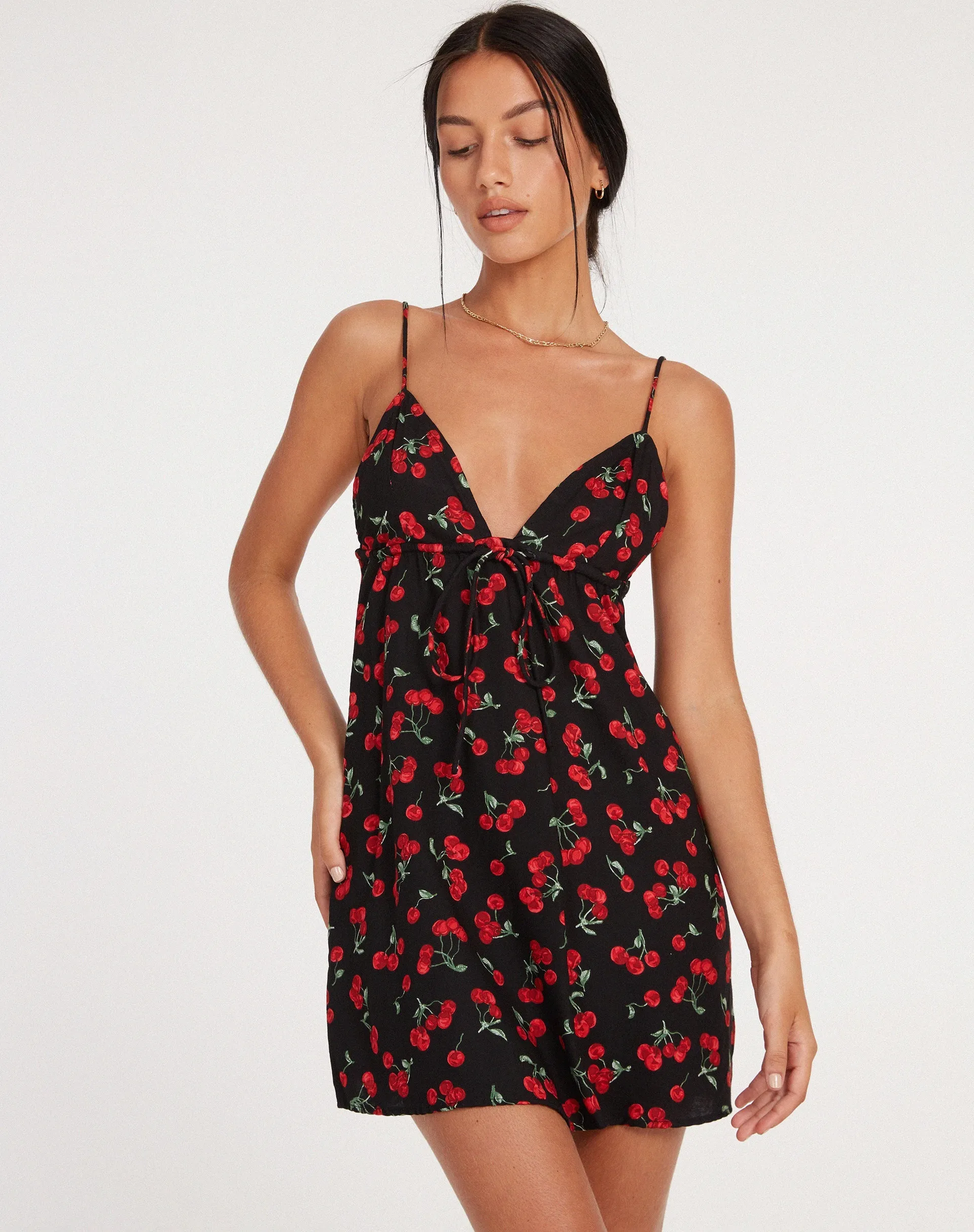 Senora Mini Dress in Cherries Black sold by Motel Rocks product image thumbnail 4