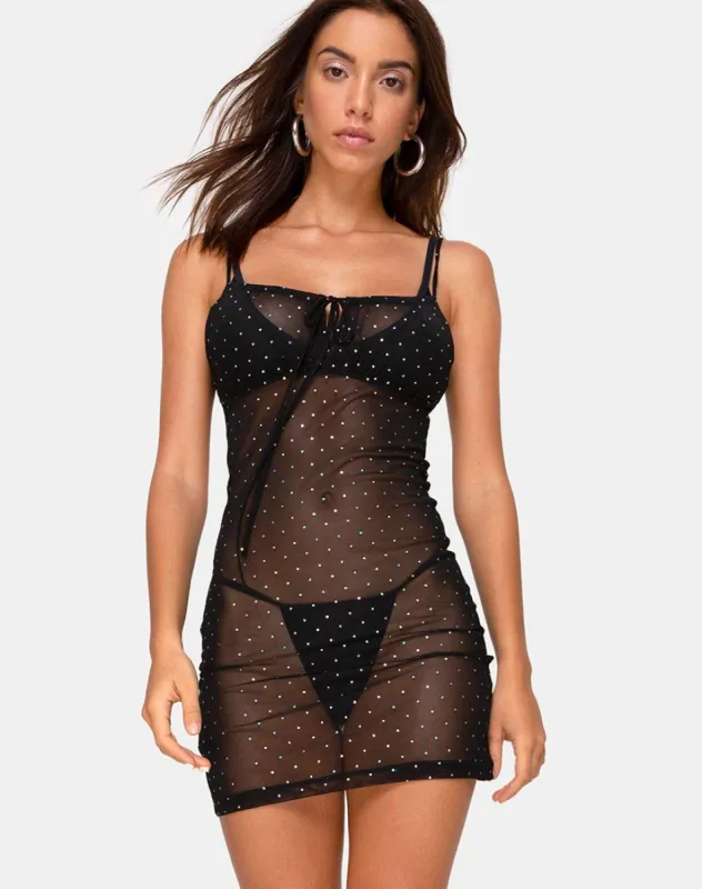 Kumin Mini Dress in Crystal Net Black sold by Motel Rocks