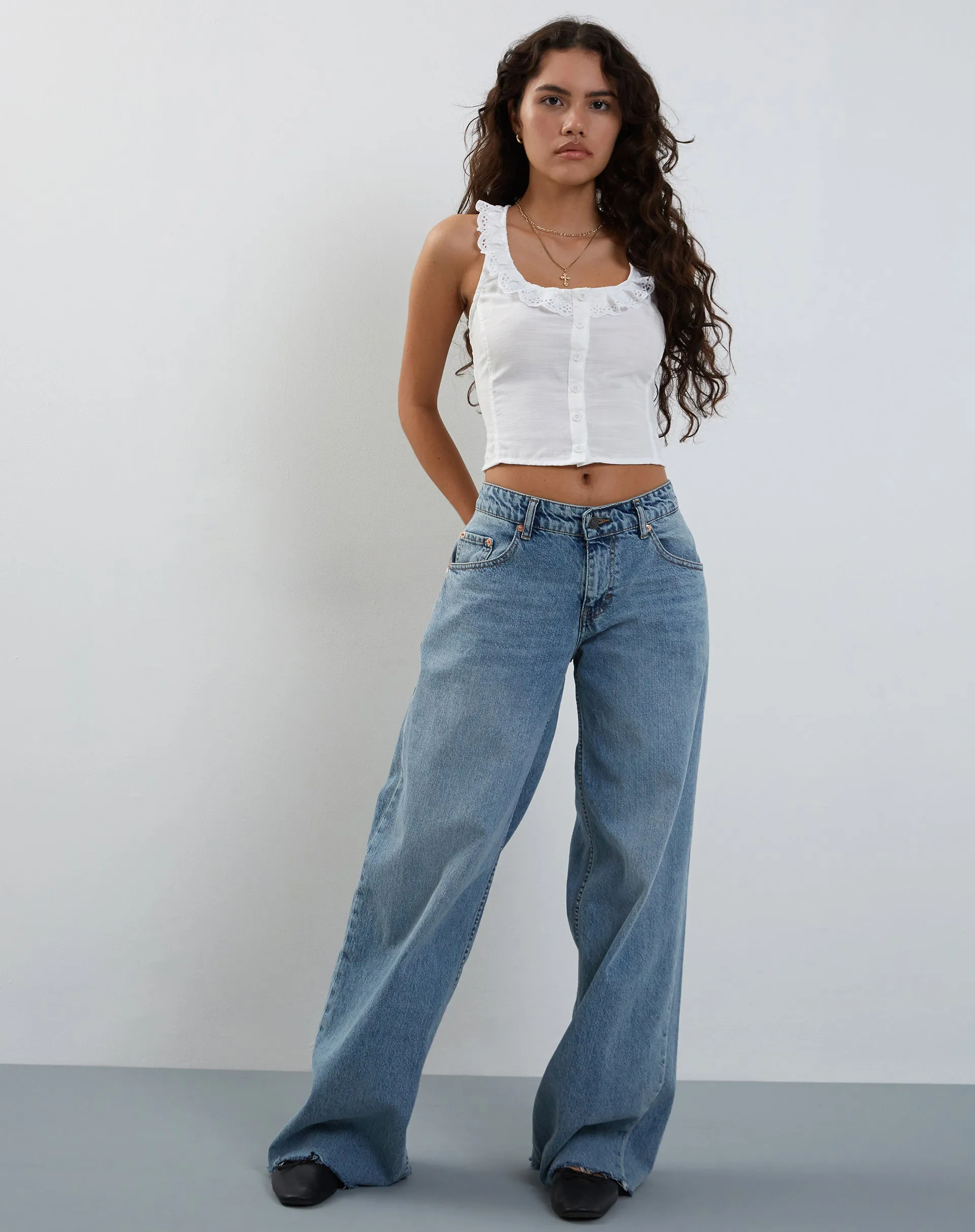 Junko Frill Detail Button Through Top in White sold by Motel Rocks product image thumbnail 3