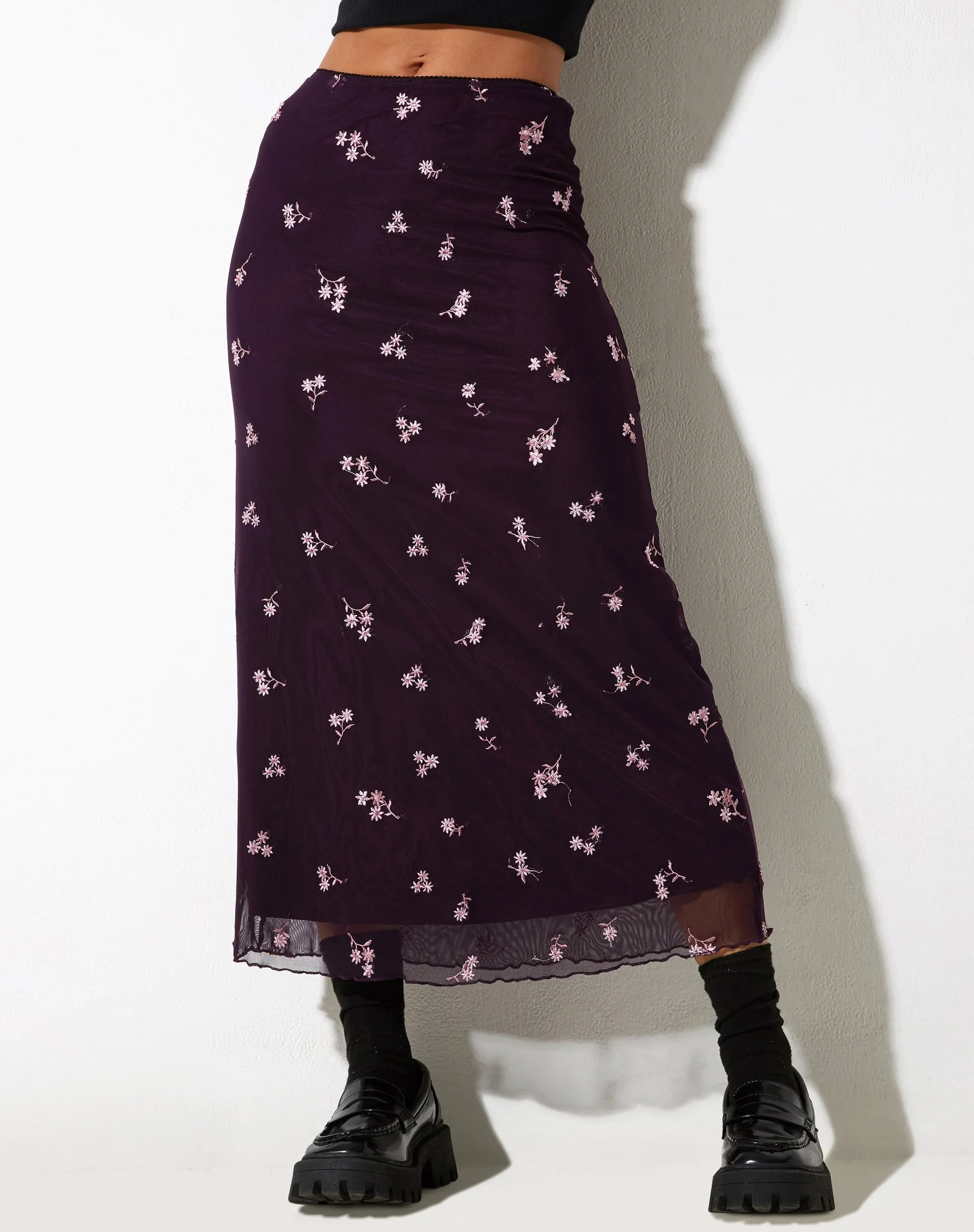 Rindu Maxi Skirt in Plum Daisy Embro sold by Motel Rocks product image thumbnail 3